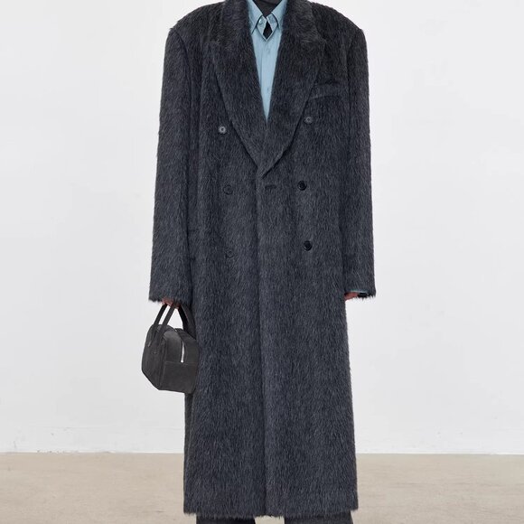 CHICJOC Long Tailored Alpaca Wool Coat Melange Dark Gray Size 36 - Picture 10 of 16